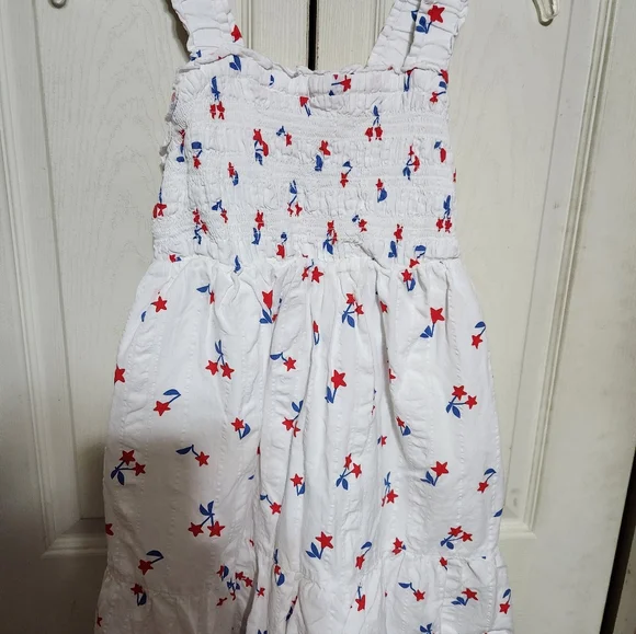 Girls White Dress with Red and Blue Floral Pattern - Picture 3 of 9
